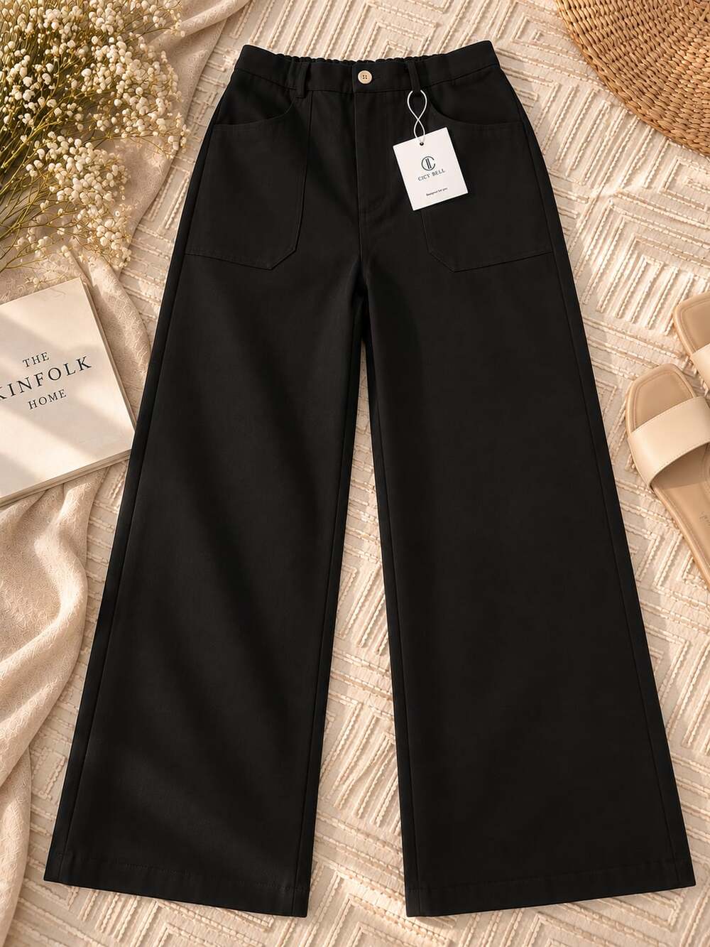 Cicy Bell High Waist Wide Leg Pants Black